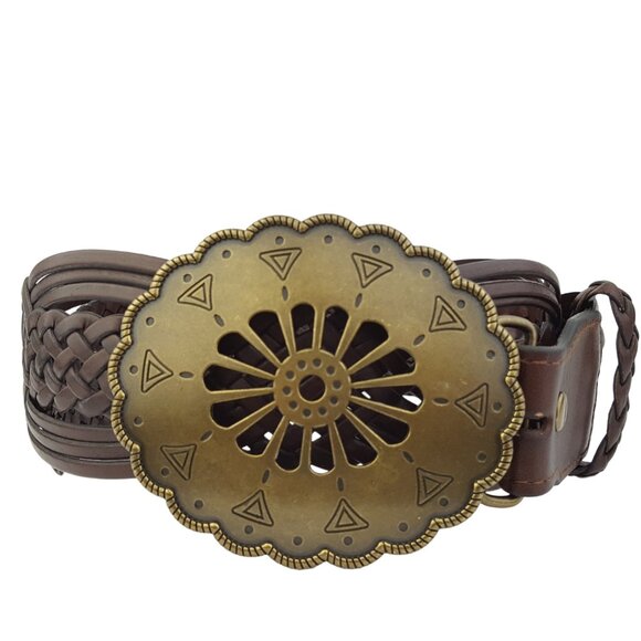Hand Braided Leather Belt with Navajo-Style Floral Buckle main image 2